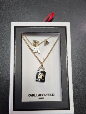 Karl Lagerfeld 🌼NEW 🌼2pcs Gold Layered Padlock Necklace & Earrings Set